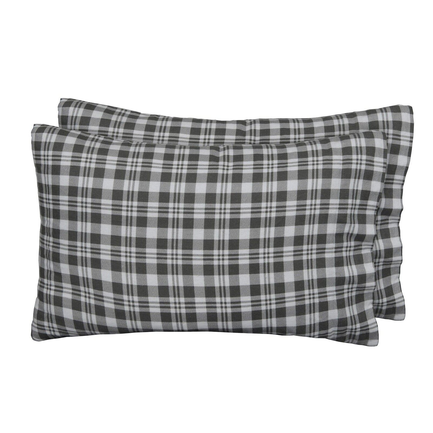 Grey Plaid Cotton Flannelette Sheets Set with Standard Pillow Case Single Double Queen King