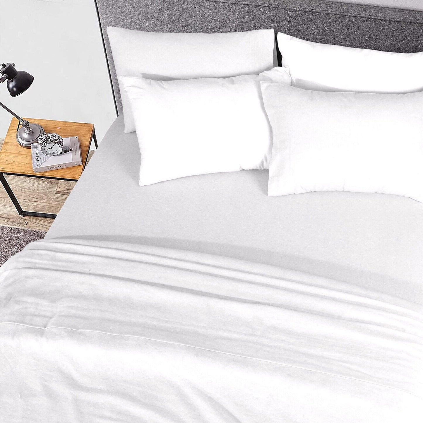 White Cotton Flannelette Sheets Set with Standard Pillow Case Single Double Queen King