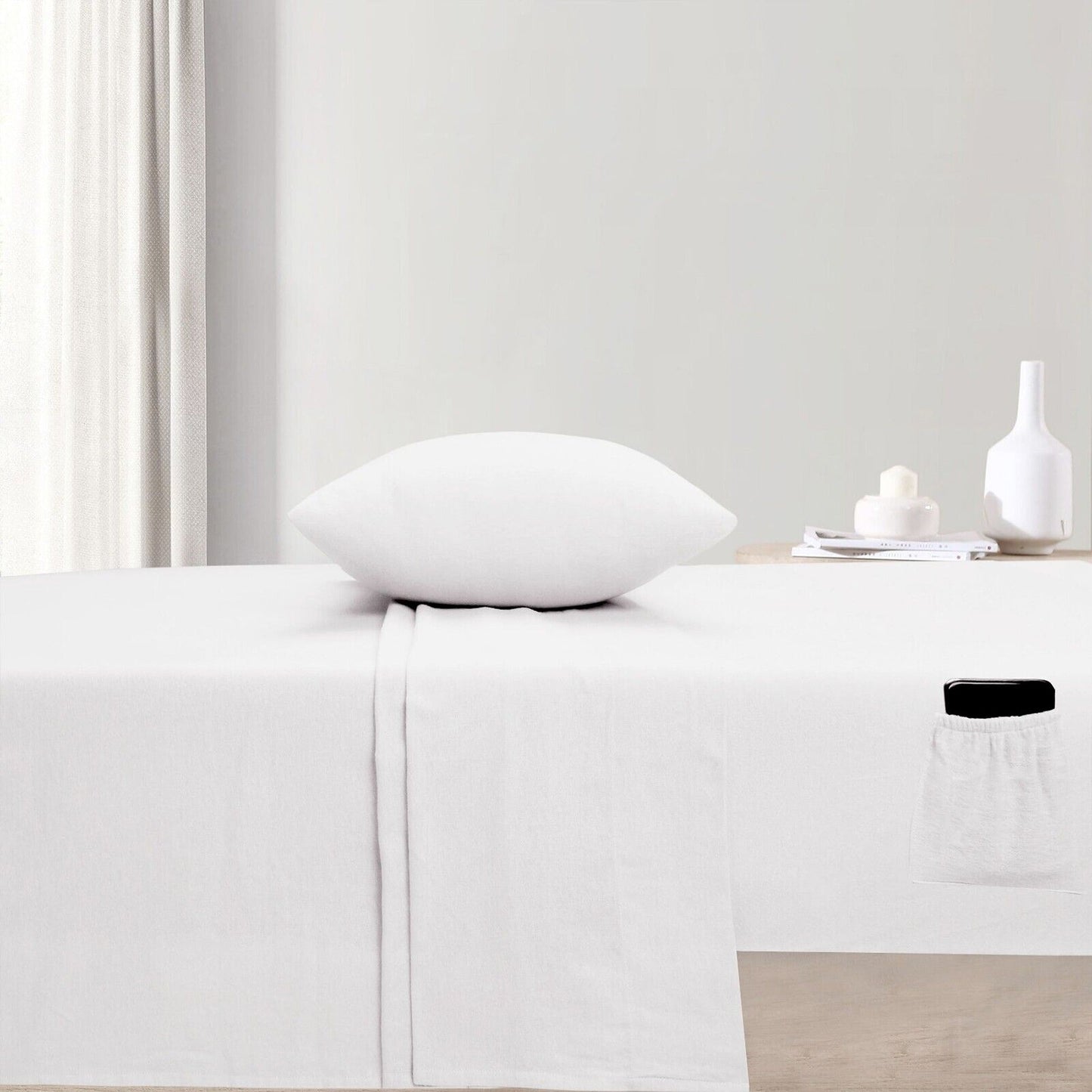 White Cotton Flannelette Sheets Set with Standard Pillow Case Single Double Queen King