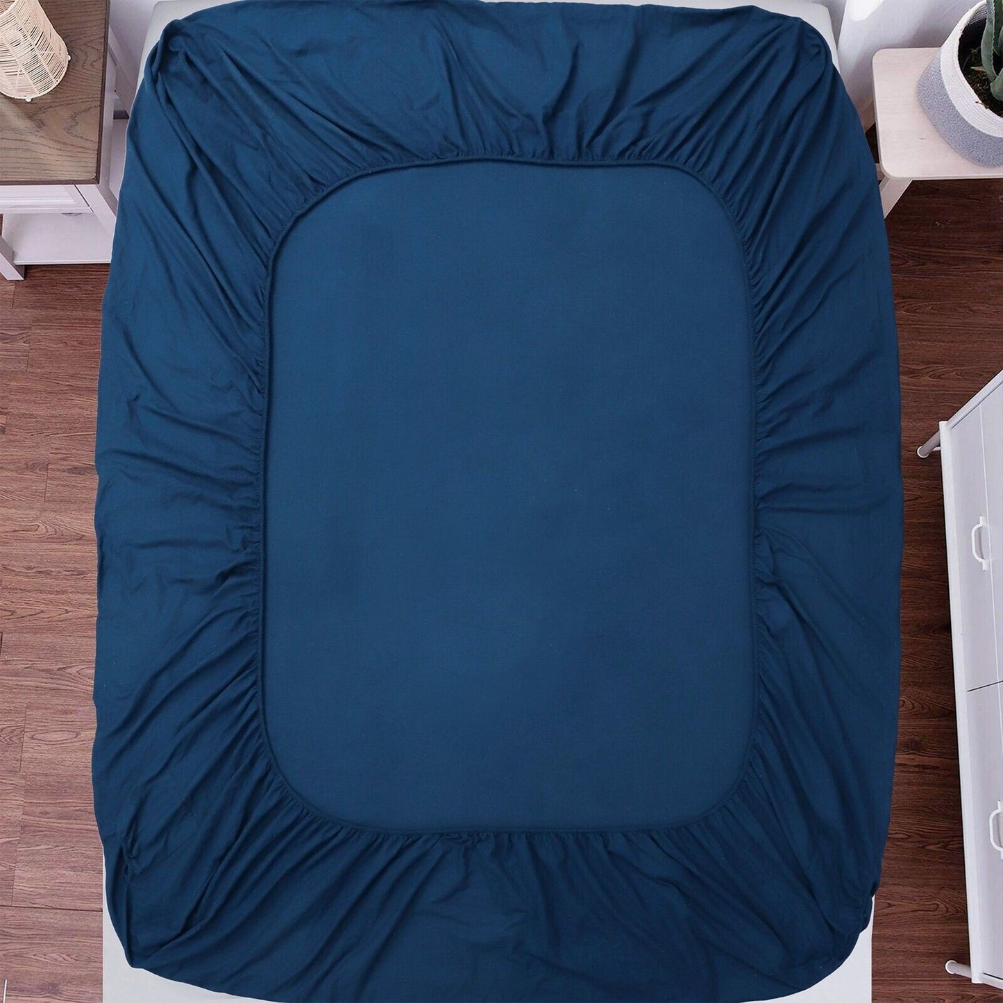 Navy Cotton Flannelette Sheets Set with Standard Pillow Case Single Double Queen King