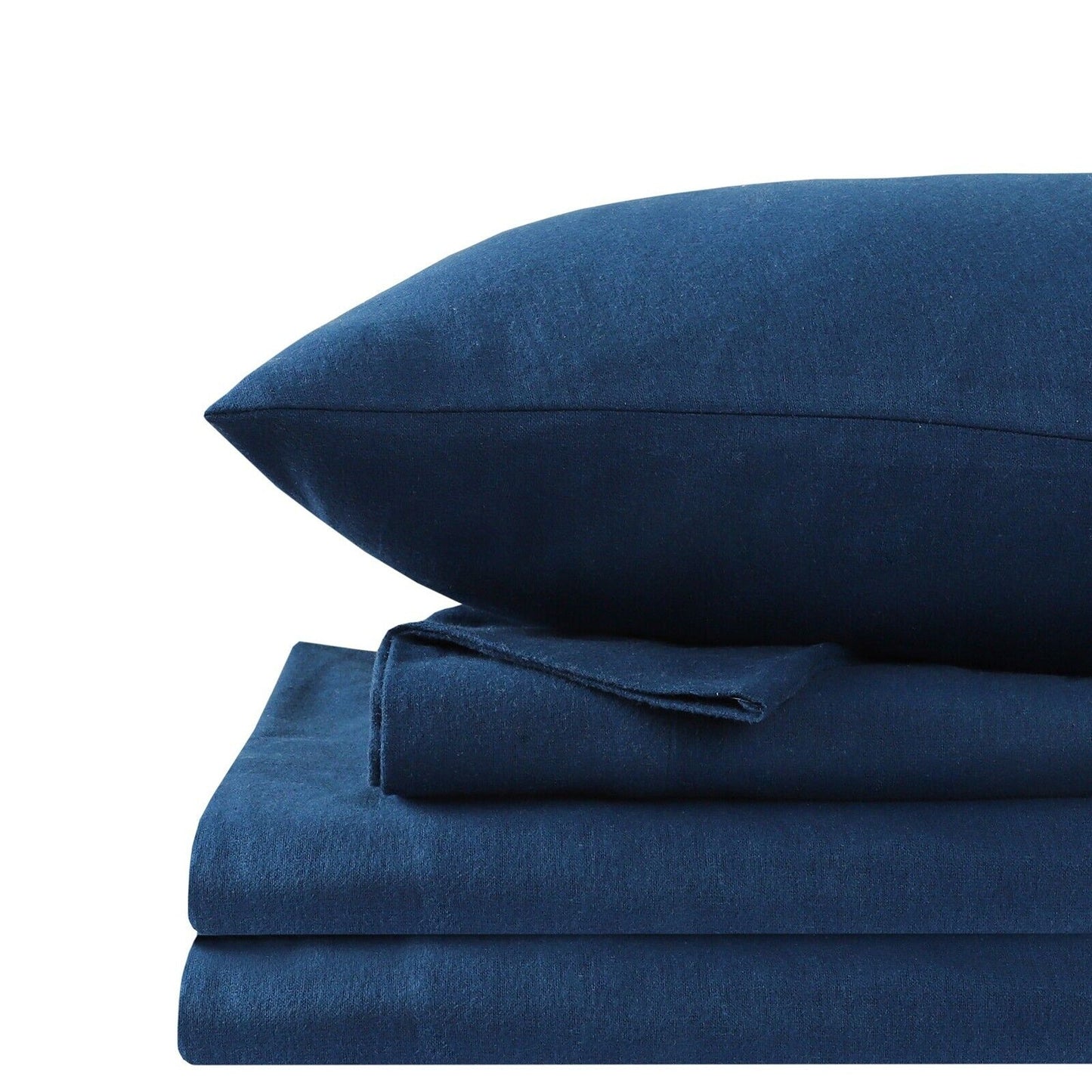 Navy Cotton Flannelette Sheets Set with Standard Pillow Case Single Double Queen King