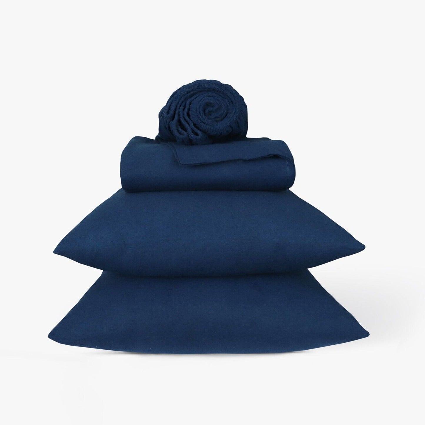 Navy Cotton Flannelette Sheets Set with Standard Pillow Case Single Double Queen King