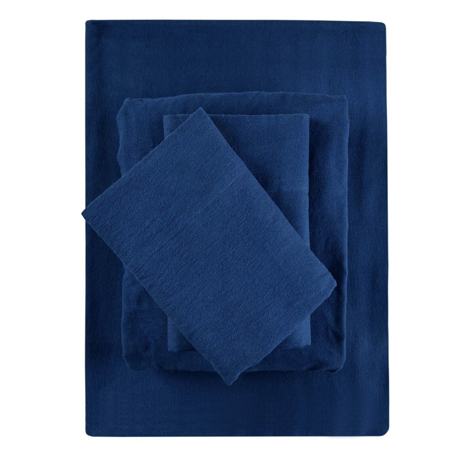Navy Cotton Flannelette Sheets Set with Standard Pillow Case Single Double Queen King