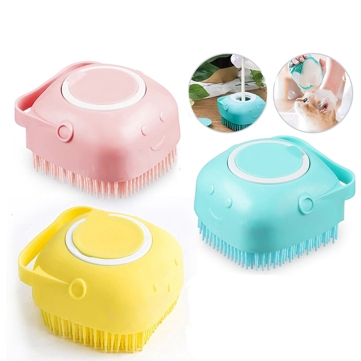 2pcs Pet Massage Bath Brush with Soap Dispenser Silicone Scrubber Tool for Dogs and Cats