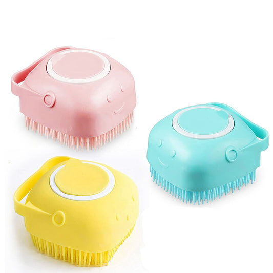 2pcs Pet Massage Bath Brush with Soap Dispenser Silicone Scrubber Tool for Dogs and Cats