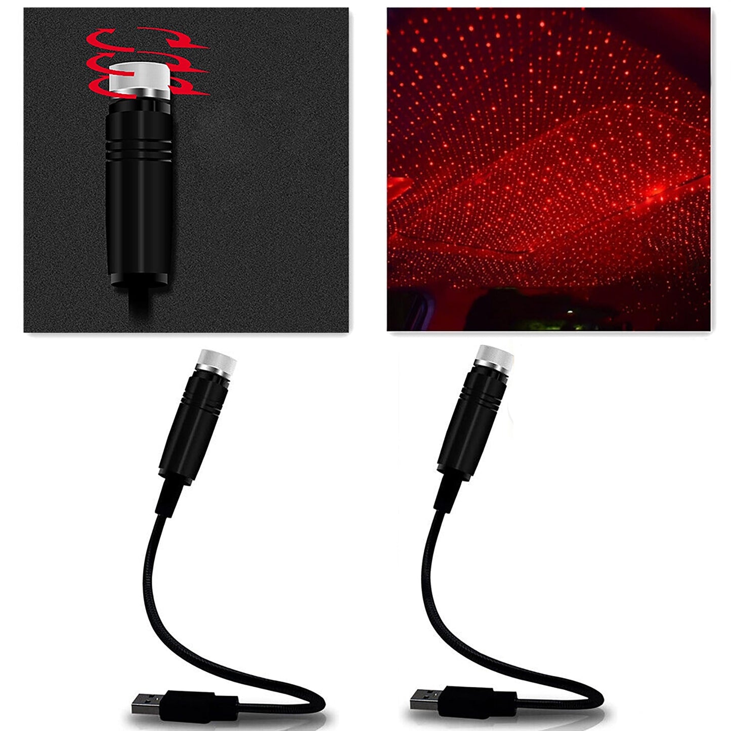 2pcs USB Mini Star LED Projector Light Night Atmosphere Lamp for Home and Car