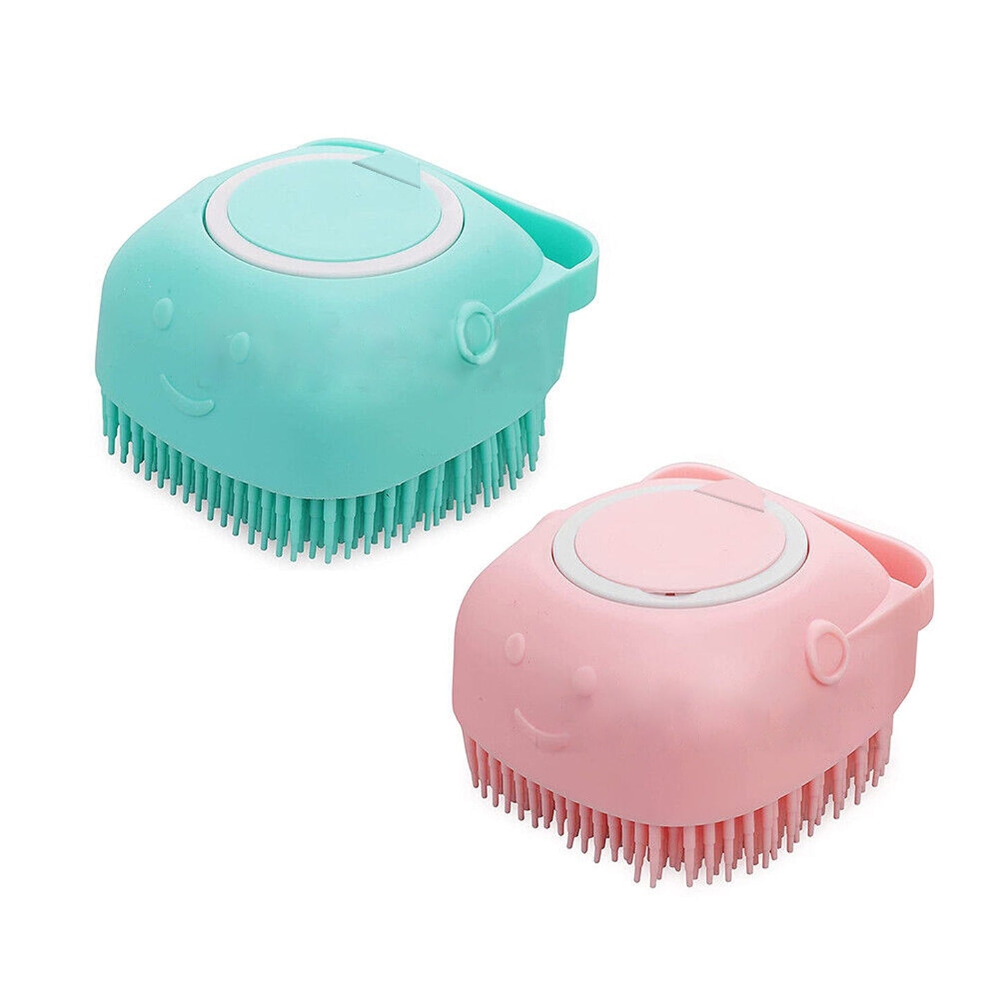 2pcs Pet Massage Bath Brush with Soap Dispenser Silicone Scrubber Tool for Dogs and Cats