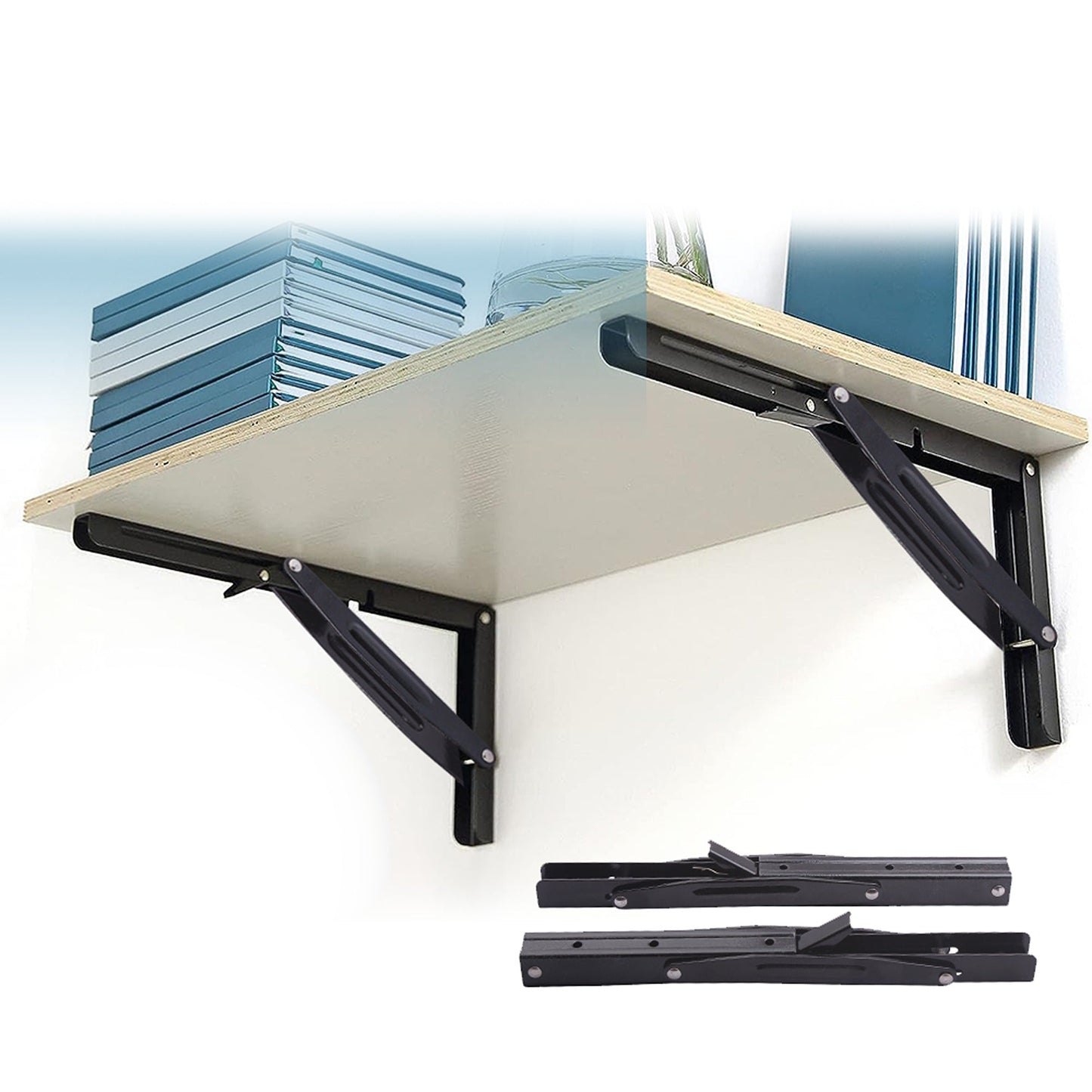 2pcs Black Steel Folding Table Bracket for Wall-Mounted Shelves