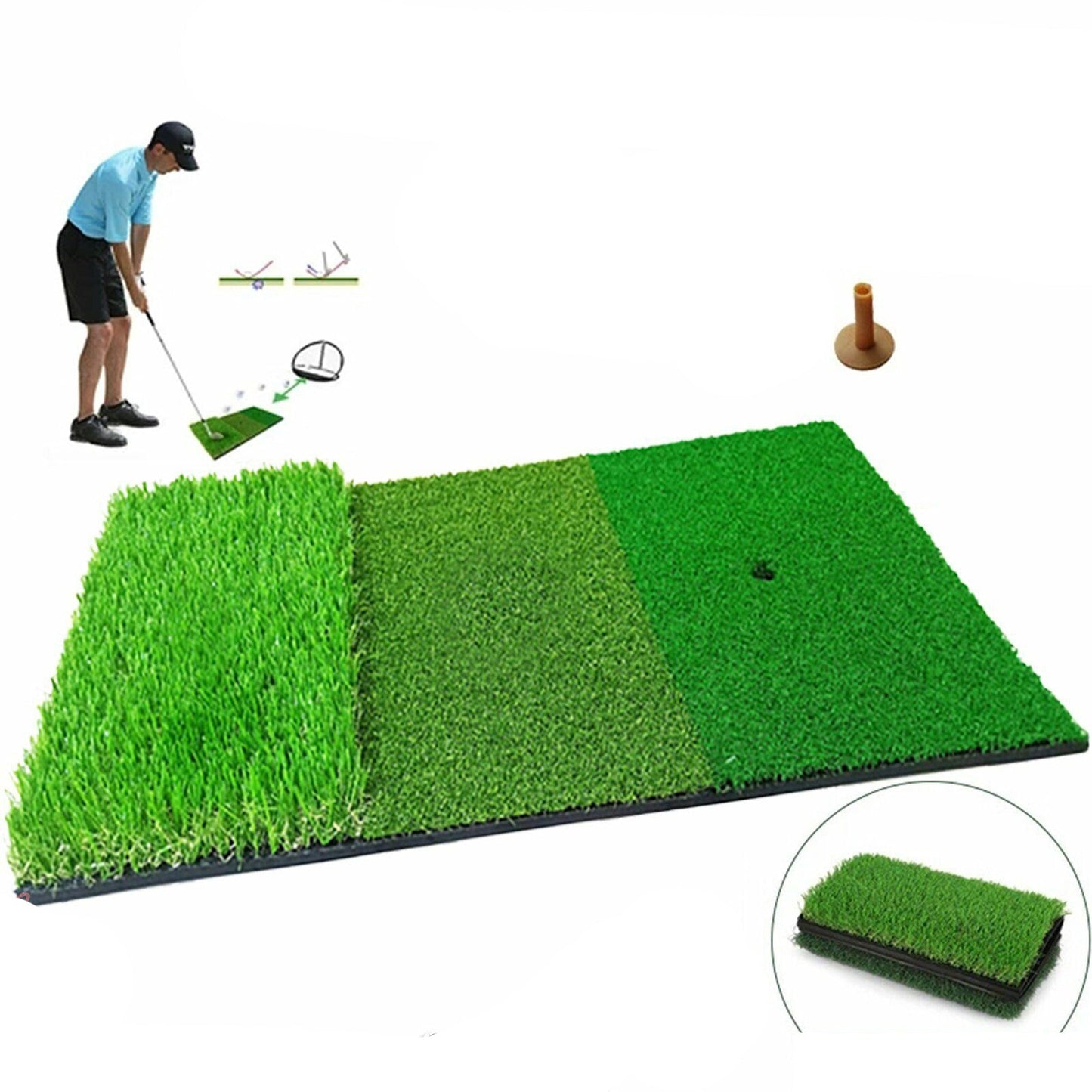 3-in-1 Golf Practice Mat for Outdoor or Indoor Training with Hitting Pad