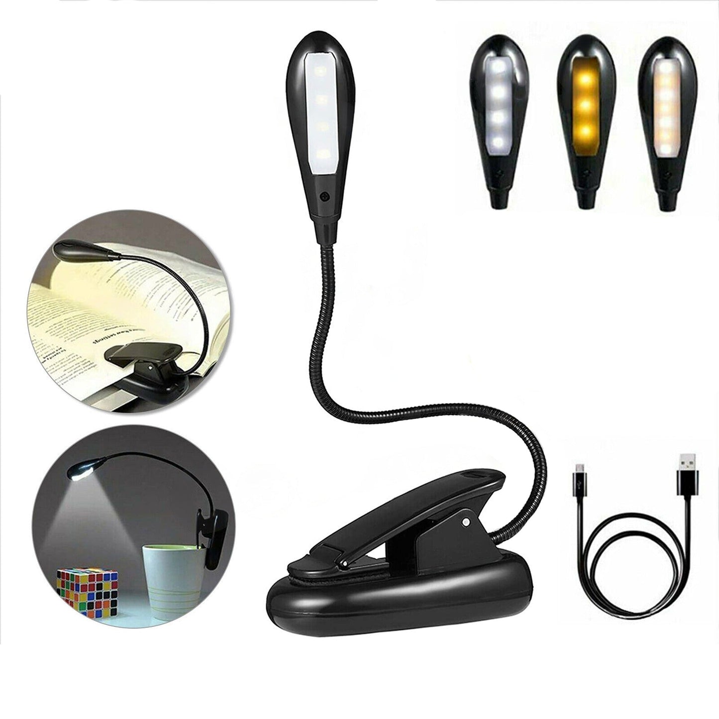 Clip On USB Rechargeable Reading Light Bed Book Lamp with 7 LED