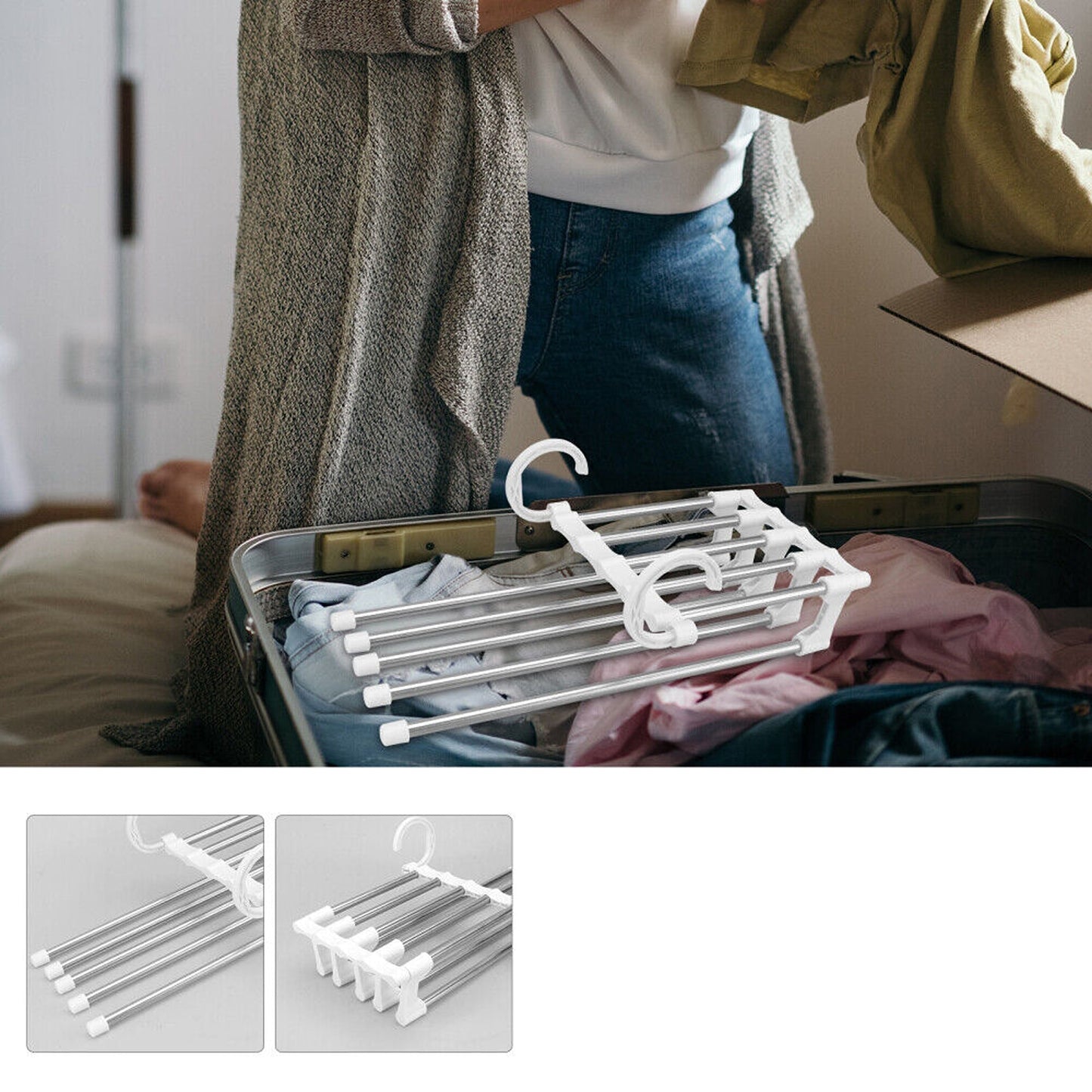 4pcs Stainless-Steel Multi-functional Pants Rack Magic Wardrobe Hanger