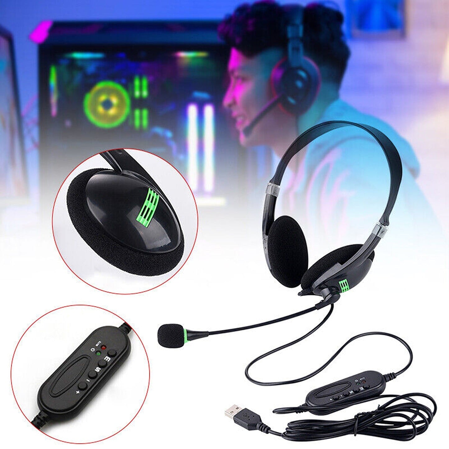 Computer USB Headphone Noise Cancelling With Microphone for PC