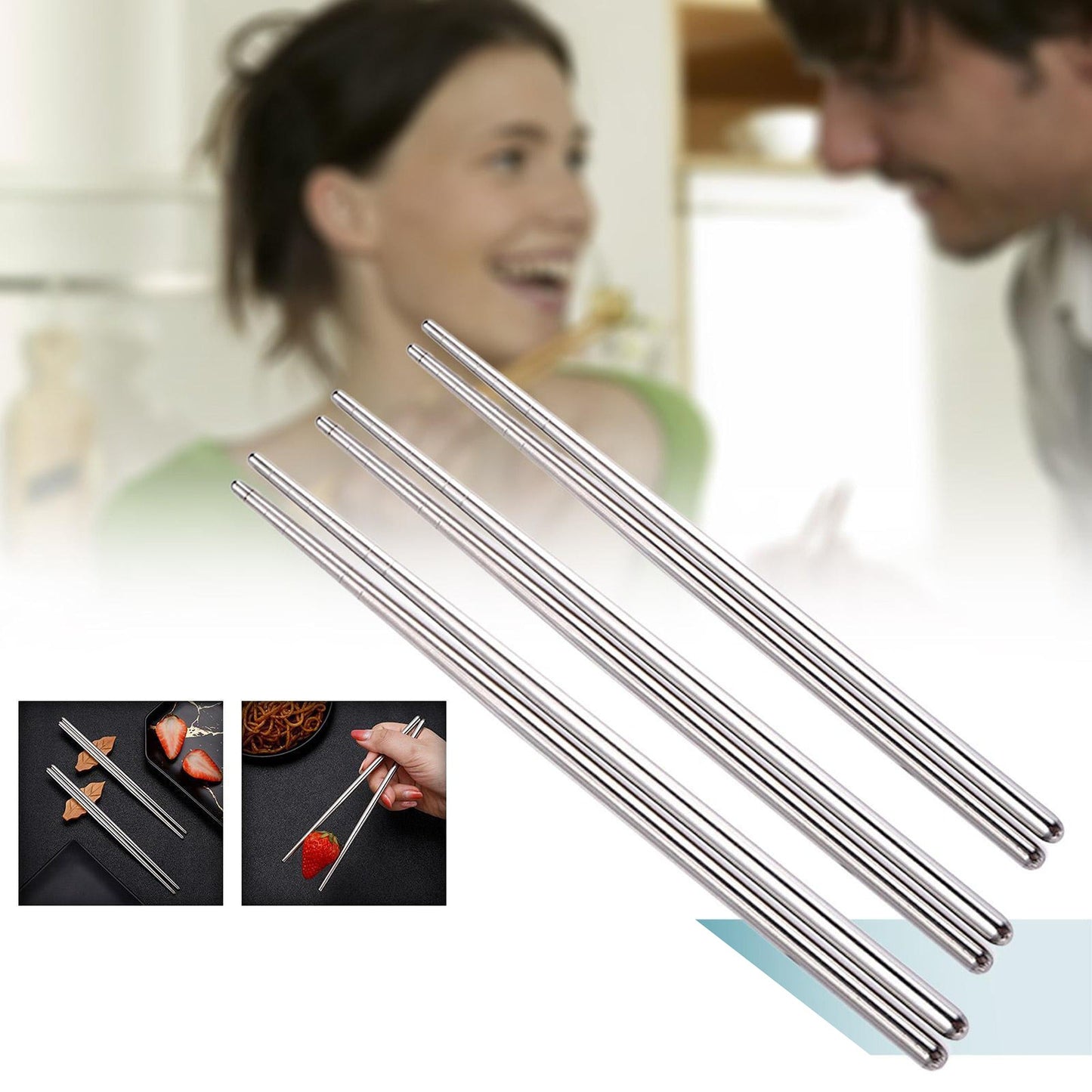 10 Pairs Stainless Steel Chopsticks Japanese Metal Table Cutlery
