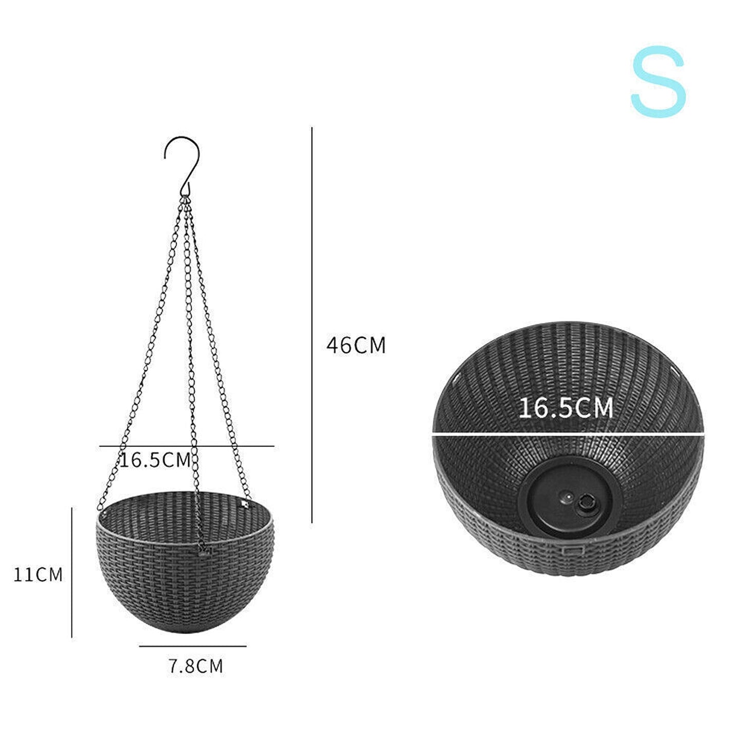 2pcs Dark Gray Landen Rattan Hanging Plant Pots Flower Baskets Wall Garden Planters