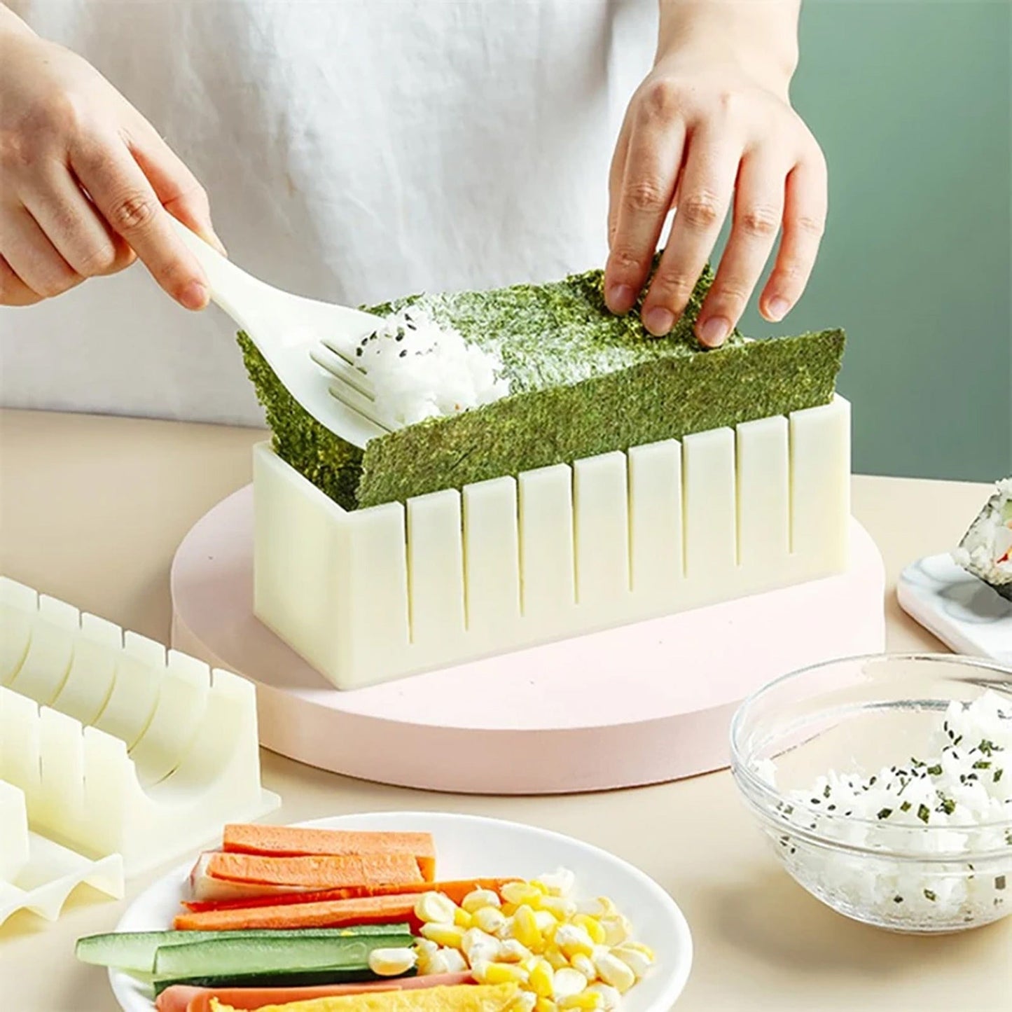DIY Sushi Making Kit with Rice Roller Mold for Beginners Kitchen Set