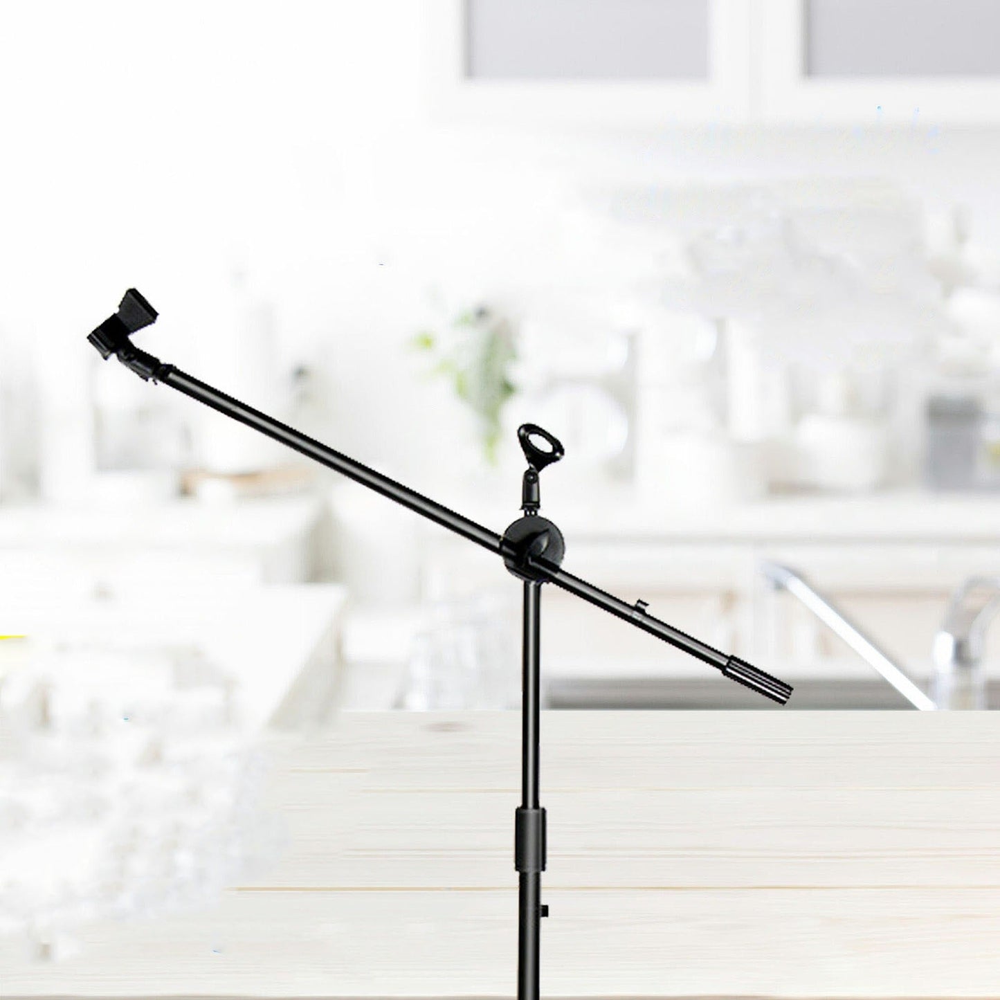 Foldable Adjustable Microphone Stand with Dual Clip Boom Holder