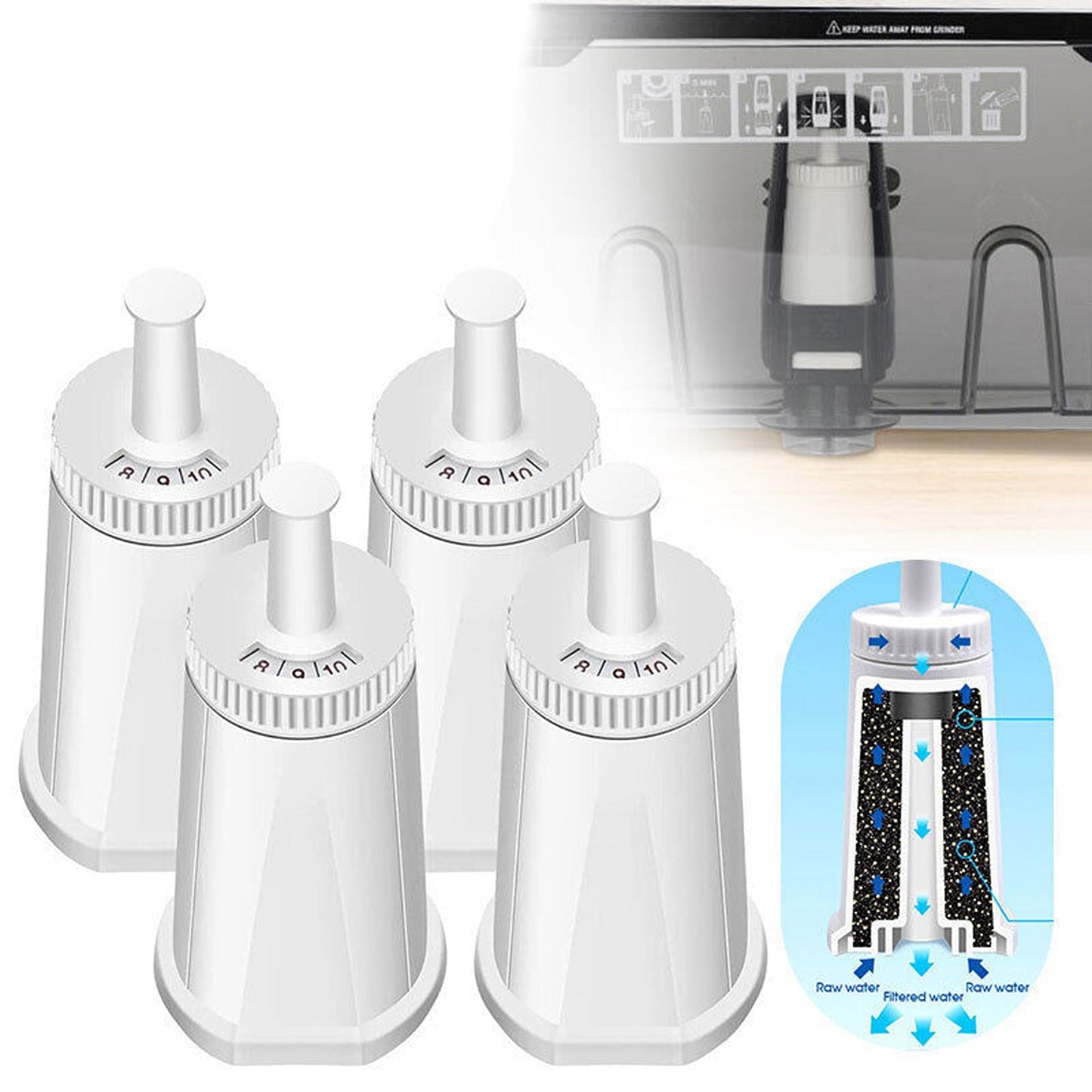 4-Pack Water Filter Cartridge Compatible with Breville Coffee Machines