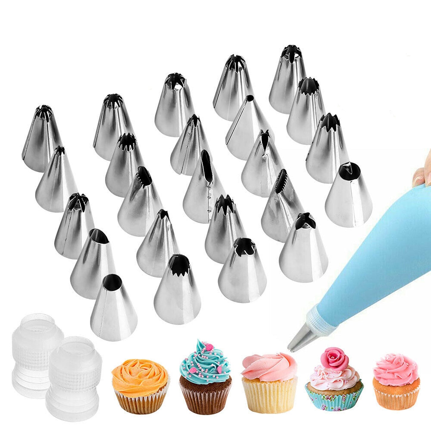 27pcs Cake Decorating Icing Piping Nozzles with Silicone Bag