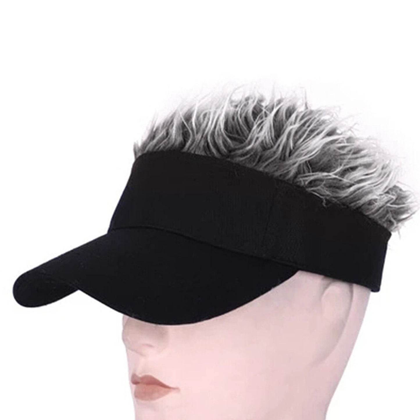 Baseball Cap with Wig Attached Sun Visor and Fun Hair for Men