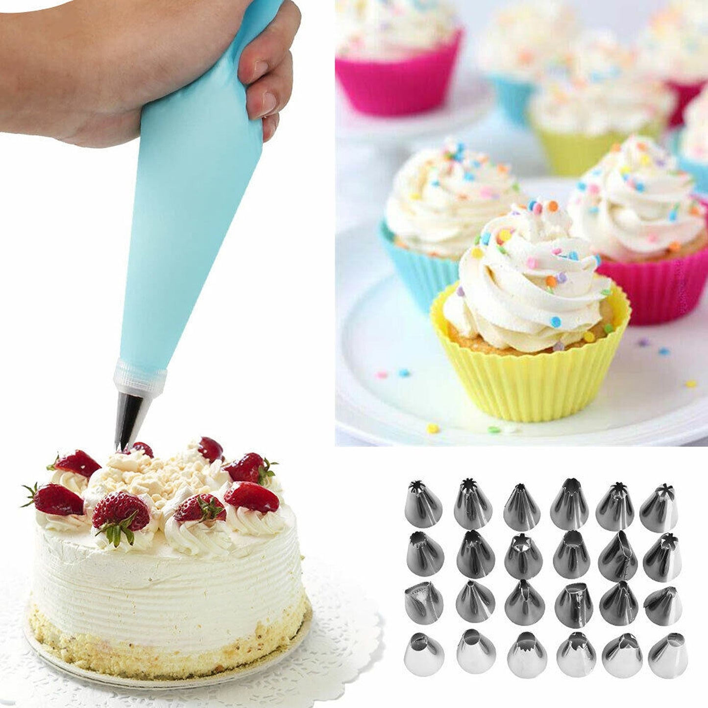 27pcs Cake Decorating Icing Piping Nozzles with Silicone Bag