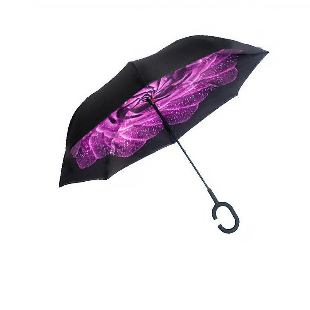 Inverted Windproof Umbrella Double Layer C Handle Reverse Design