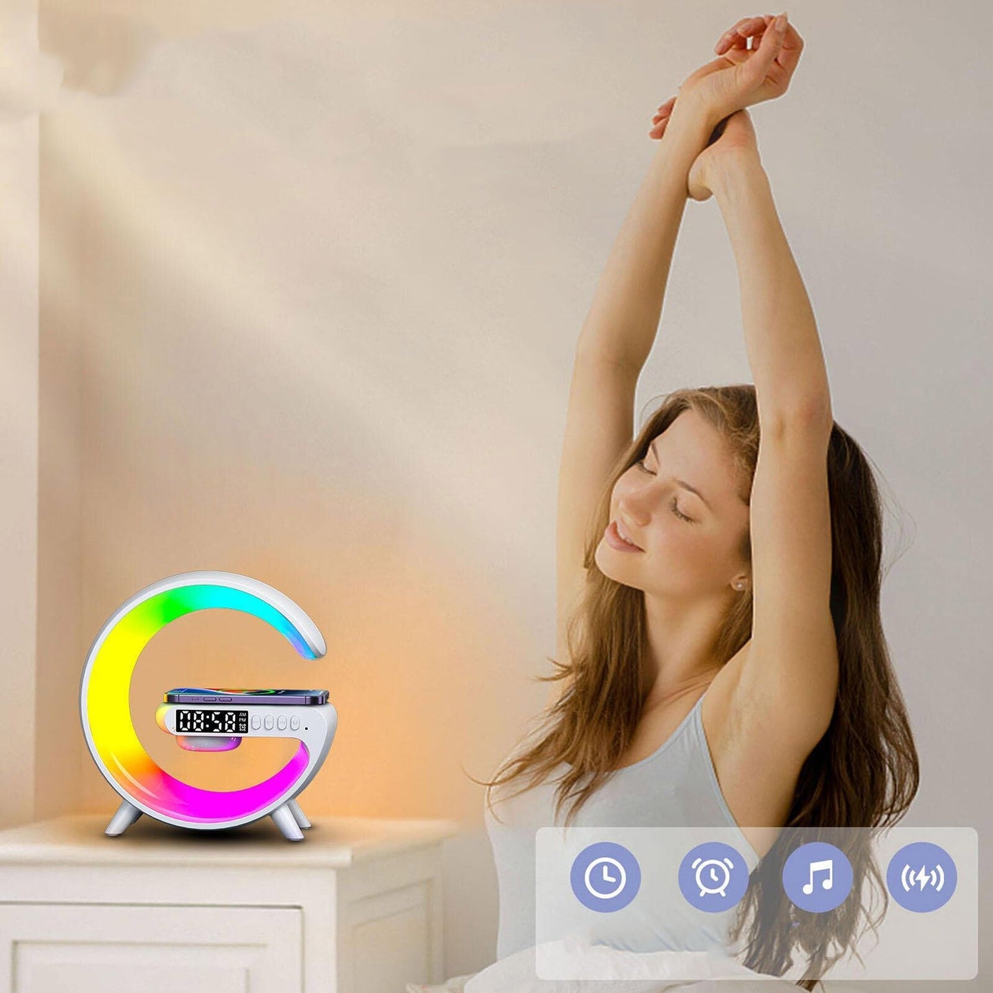RGB LED Night Light with Bluetooth Speaker Smart Wireless Charger