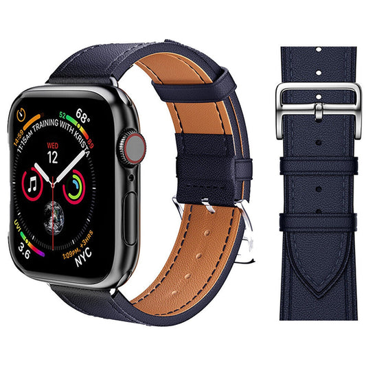 Midnight Blue Leather Strap For Apple Watch iWatch Band Series 9 8 7 6 5 4 3 SE 45 44 41