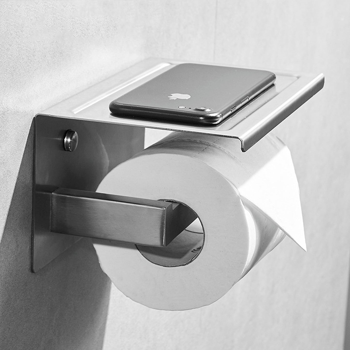 Brass Toilet Paper Roll Holder with Phone Shelf Wall Mounted Tissue Rack