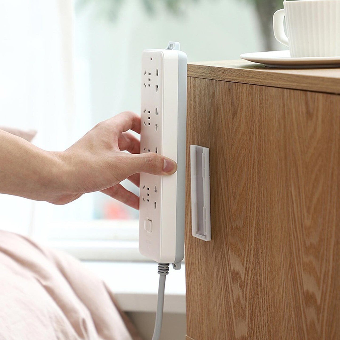 Self-Adhesive Wall-Mount Power Strip Fixer and Plug Organizer