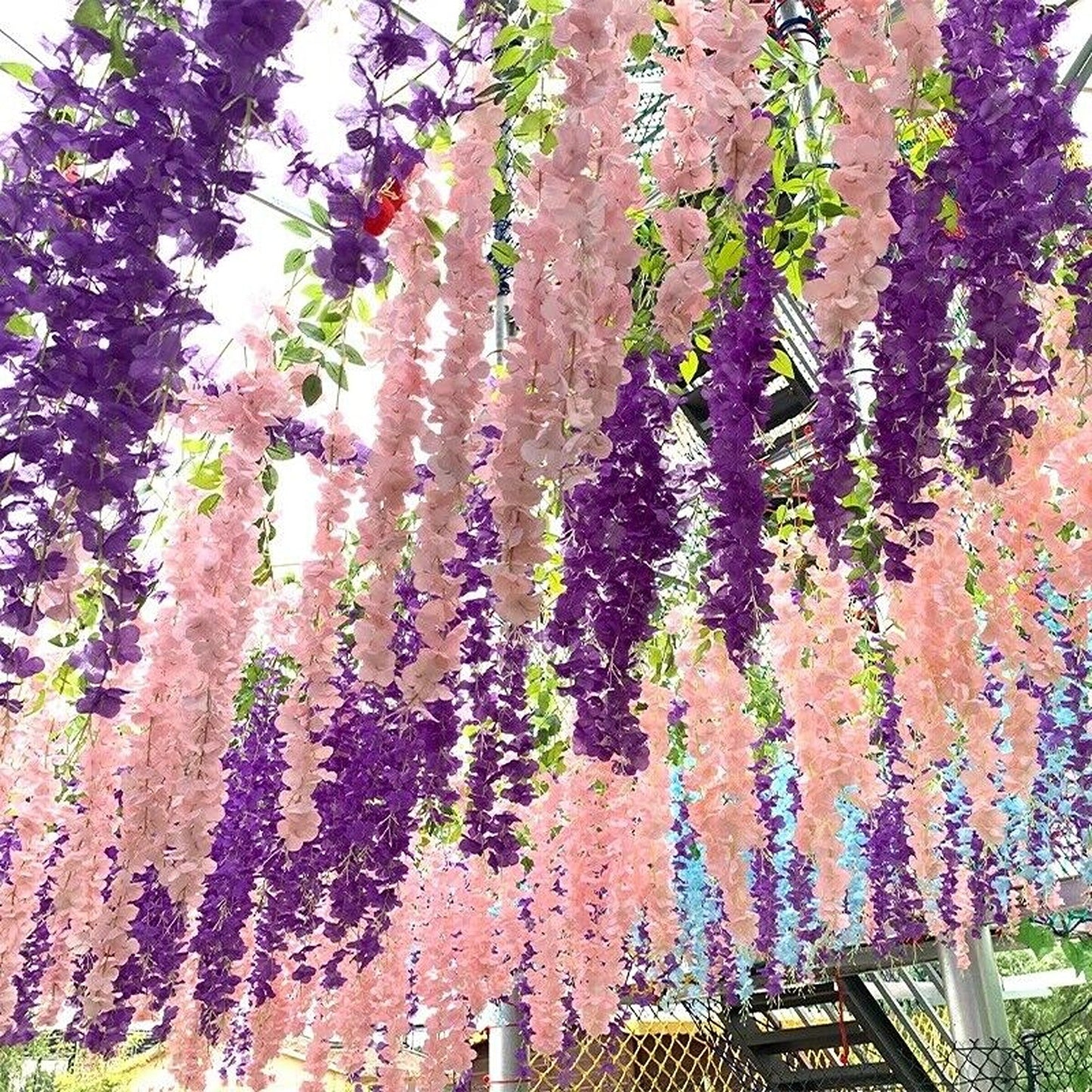 12pcs Hanging Silk Wisteria Vine Garland Artificial Leaf Decoration for Weddings