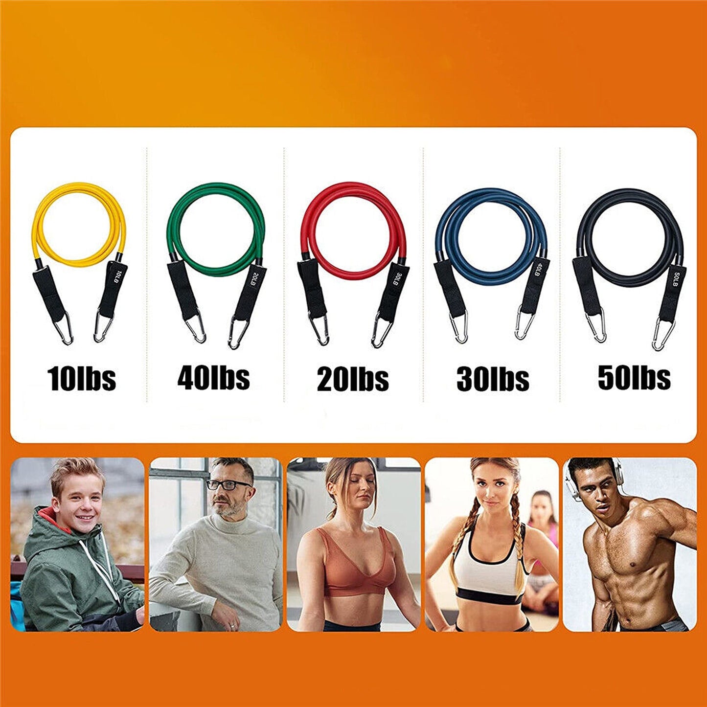 11pcs Resistance Band Set for Yoga Pilates and Fitness Exercises - 150lbs