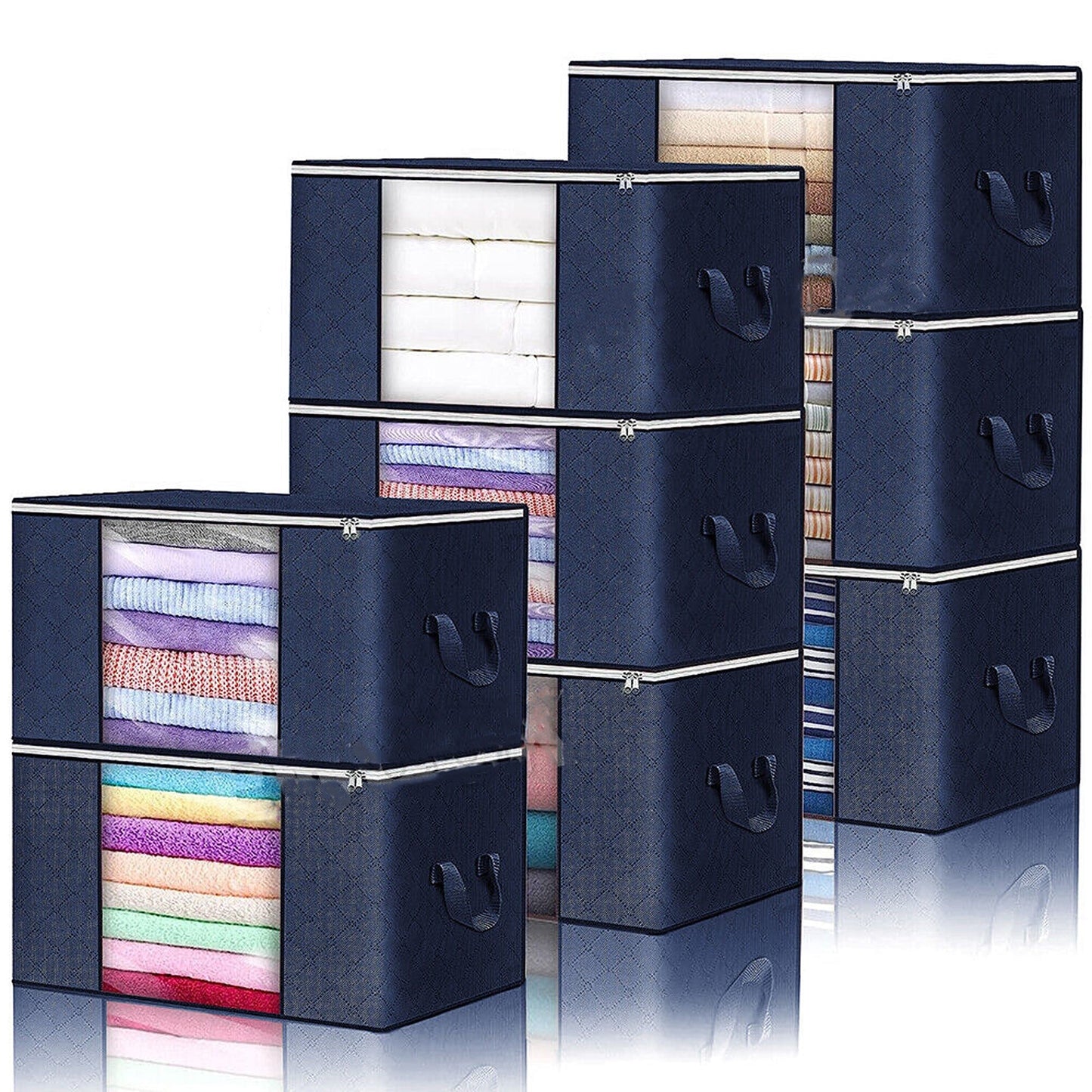 Navy Blue Large Fabric Clothes and Quilt Storage Bag with Zipper