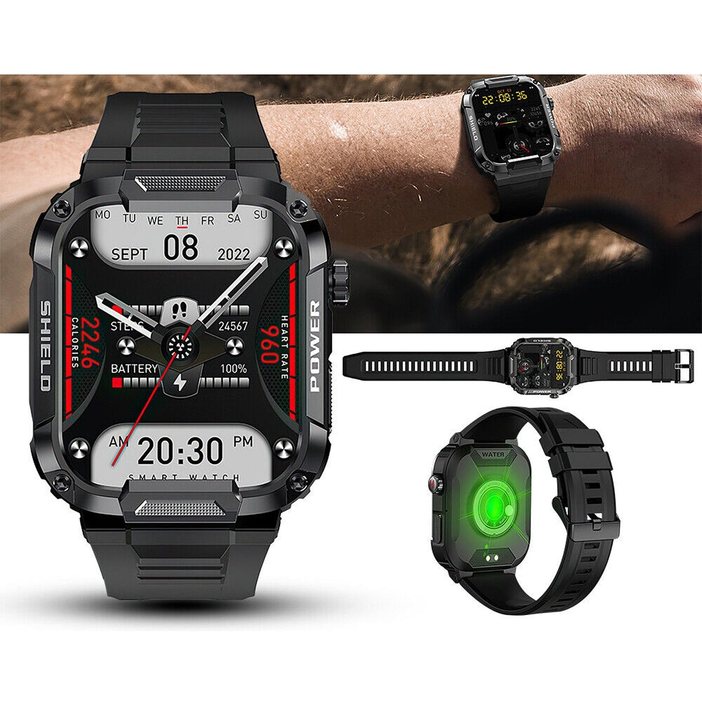 Rugged Smart Watch for Outdoor Sports Fitness Tracker with Call Function