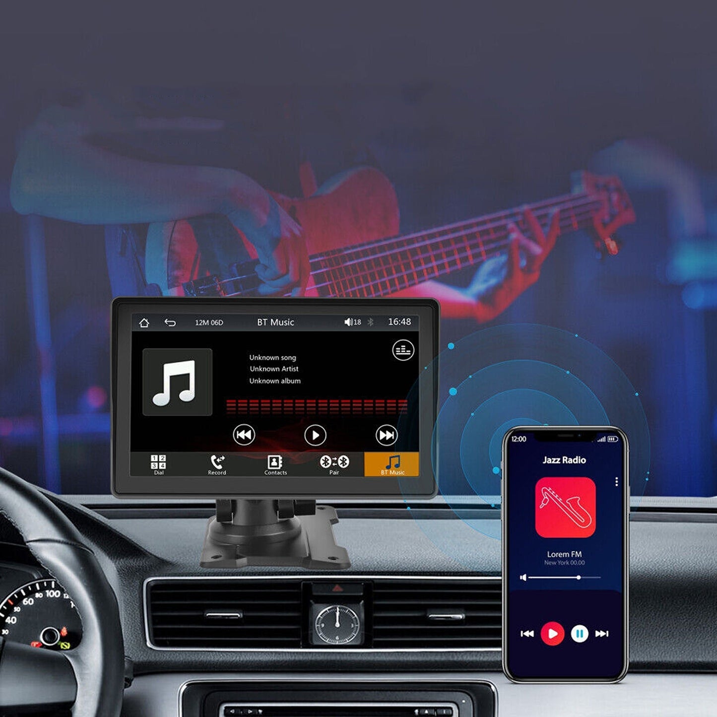 7in Touch Screen Portable Car Radio with Wireless Apple Carplay and Android Auto