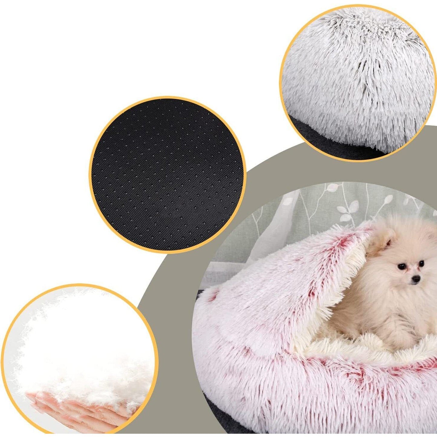 Cuddle Soft Warm Plush Pet Cat Bed Calming Igloo Tent House Pink
