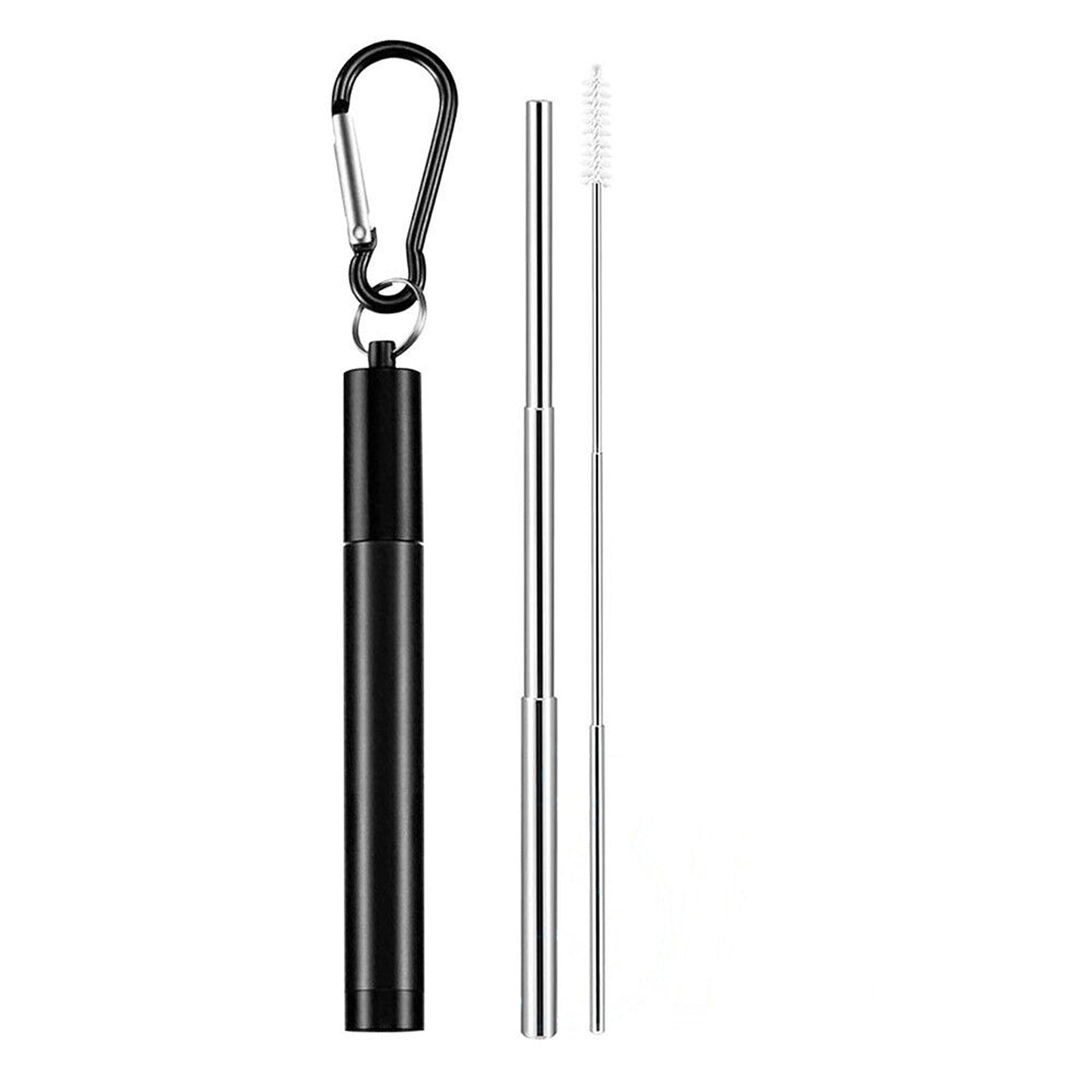 Stainless Steel Foldable Drinking Straw Metal Reusable with Cleaning Brush Keyring