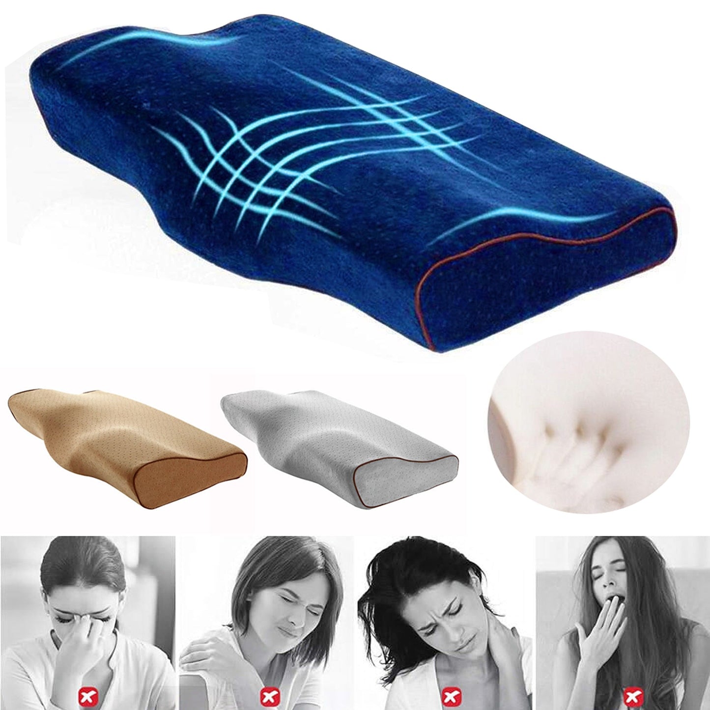 Navy Memory Foam Orthopedic Pillow Neck Shoulder Support Cushion