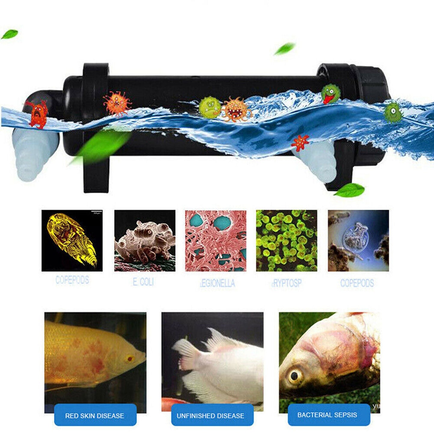 UV Light Water Clarifier Filter for Aquarium Fish Tank Cleaning