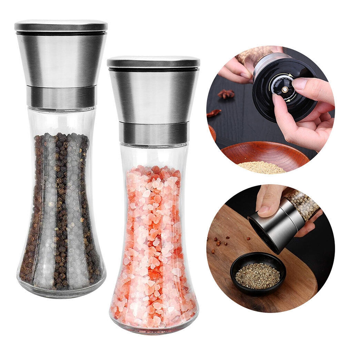 Stainless Steel Salt and Pepper Grinders with Oil Sprayer for Kitchen Use