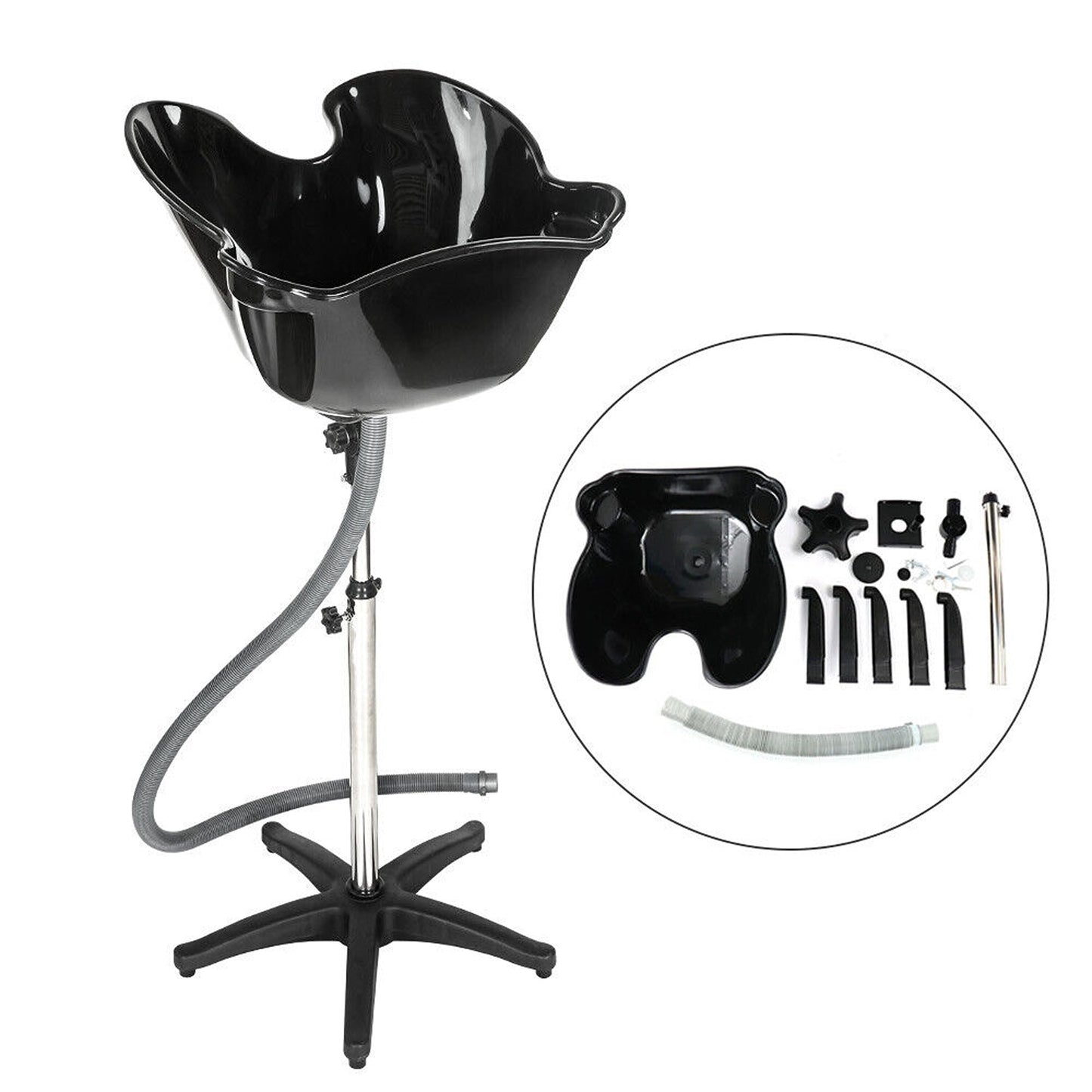 Height Adjustable Mobile Shampoo Basin for Salon and Home Use Deep Wash Sink
