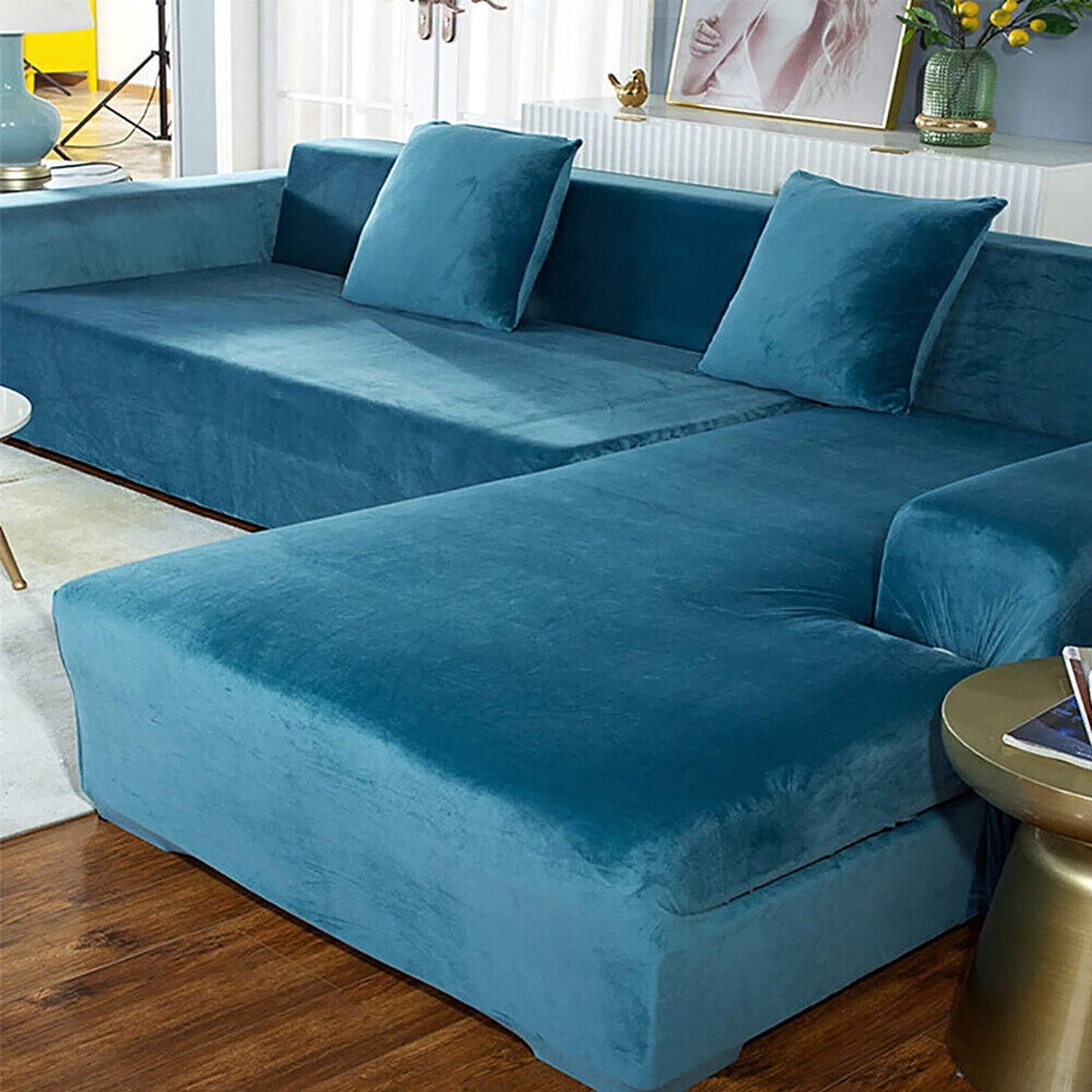 Lake Blue Super Stretch Slipcover Velvet Sofa Covers Couch Cover