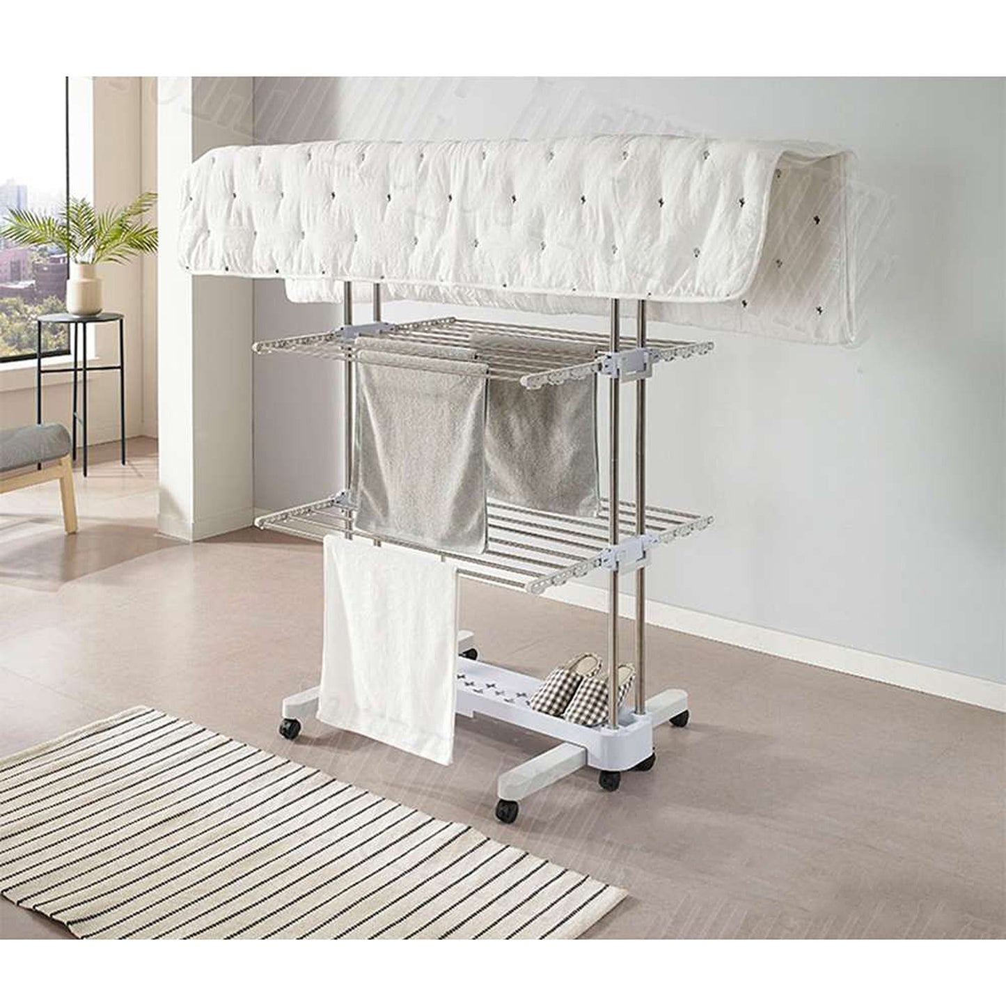 Large Premium Foldable Clothes Rack with Rolling Stainless Rod for Laundry Drying