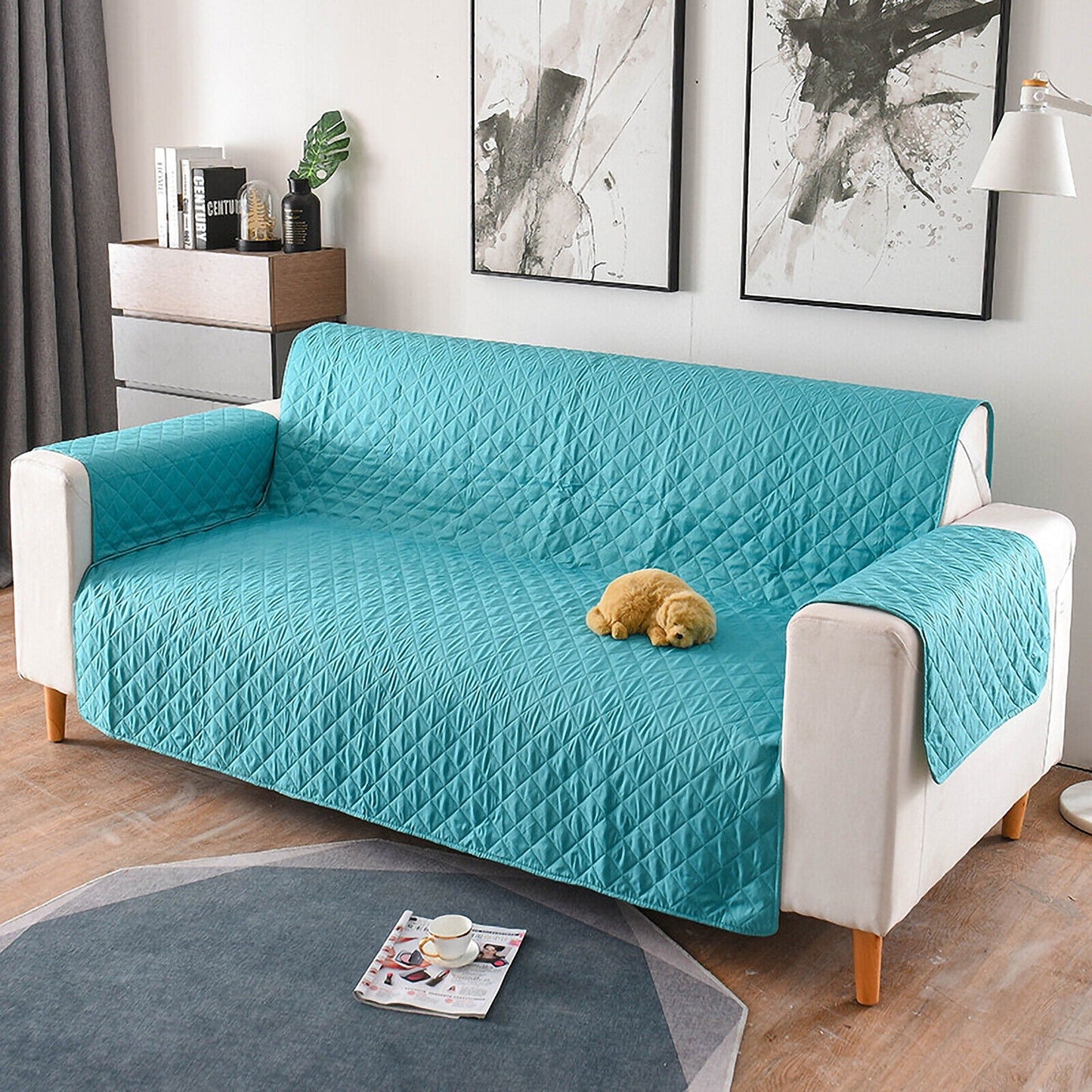 Teal Quilted Couch Covers Lounge Slipcover Seater Pet Sofa Protector Cover