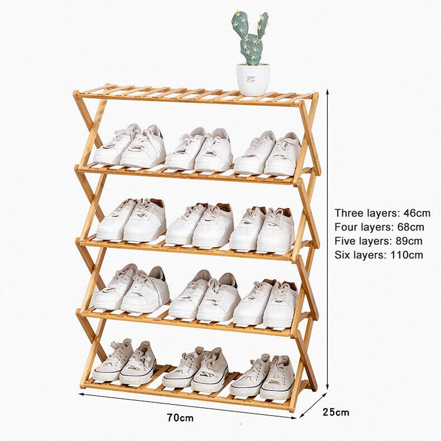 Bamboo Folding Shoe Rack with Multi-Tier Storage Shelf