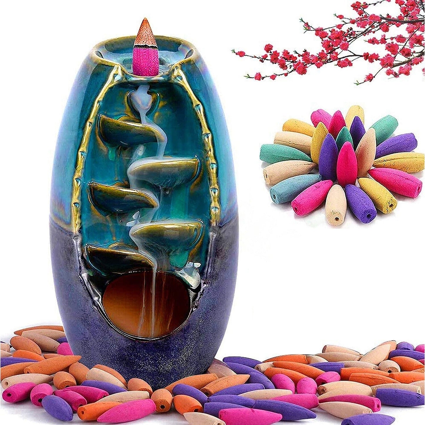 Mountain Waterfall Smoke Backflow Incense Burner with 100 Cones