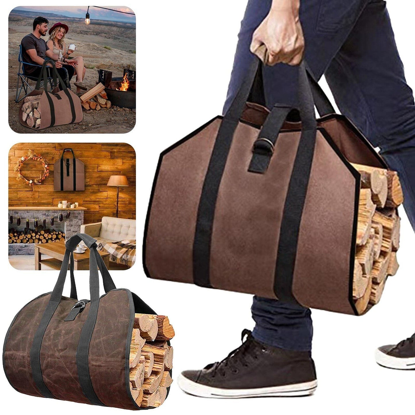Canvas Wood Carrying Holder Multifunctional Firewood Carrier Bag