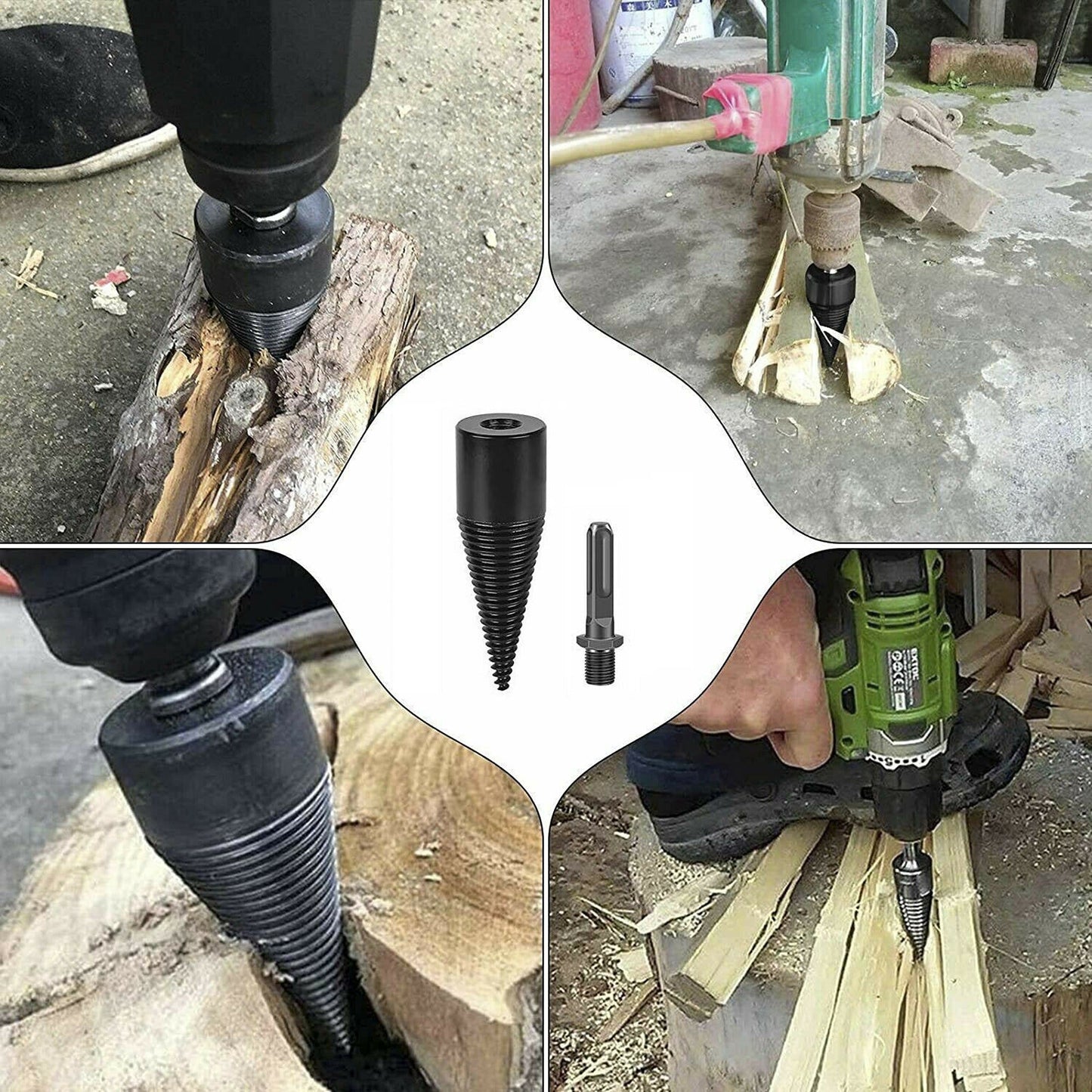 4pcs Hex Shank Firewood Drill Bit Wood Log Splitter Screw Cone