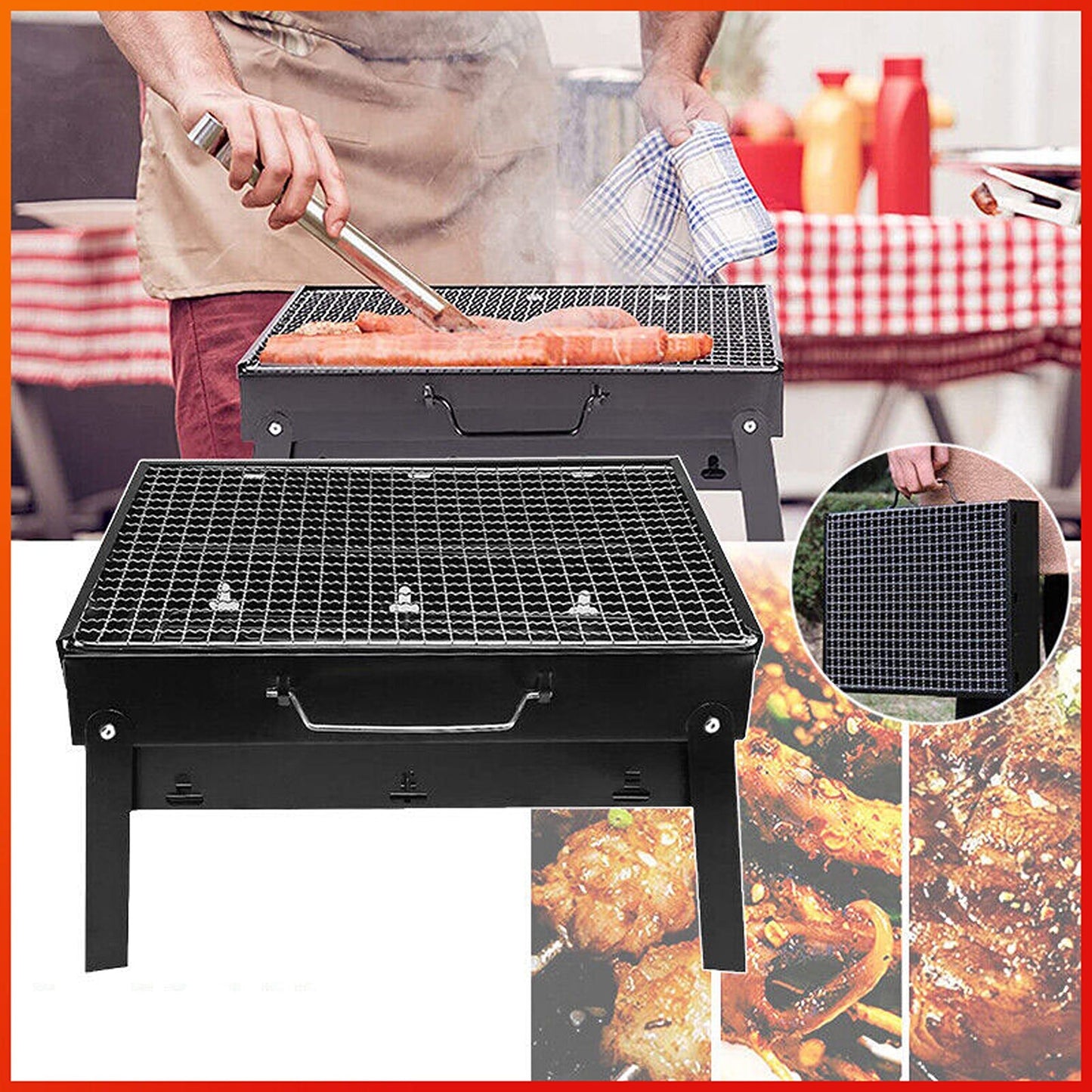 Foldable and Portable Charcoal BBQ Grill for Outdoor Picnics