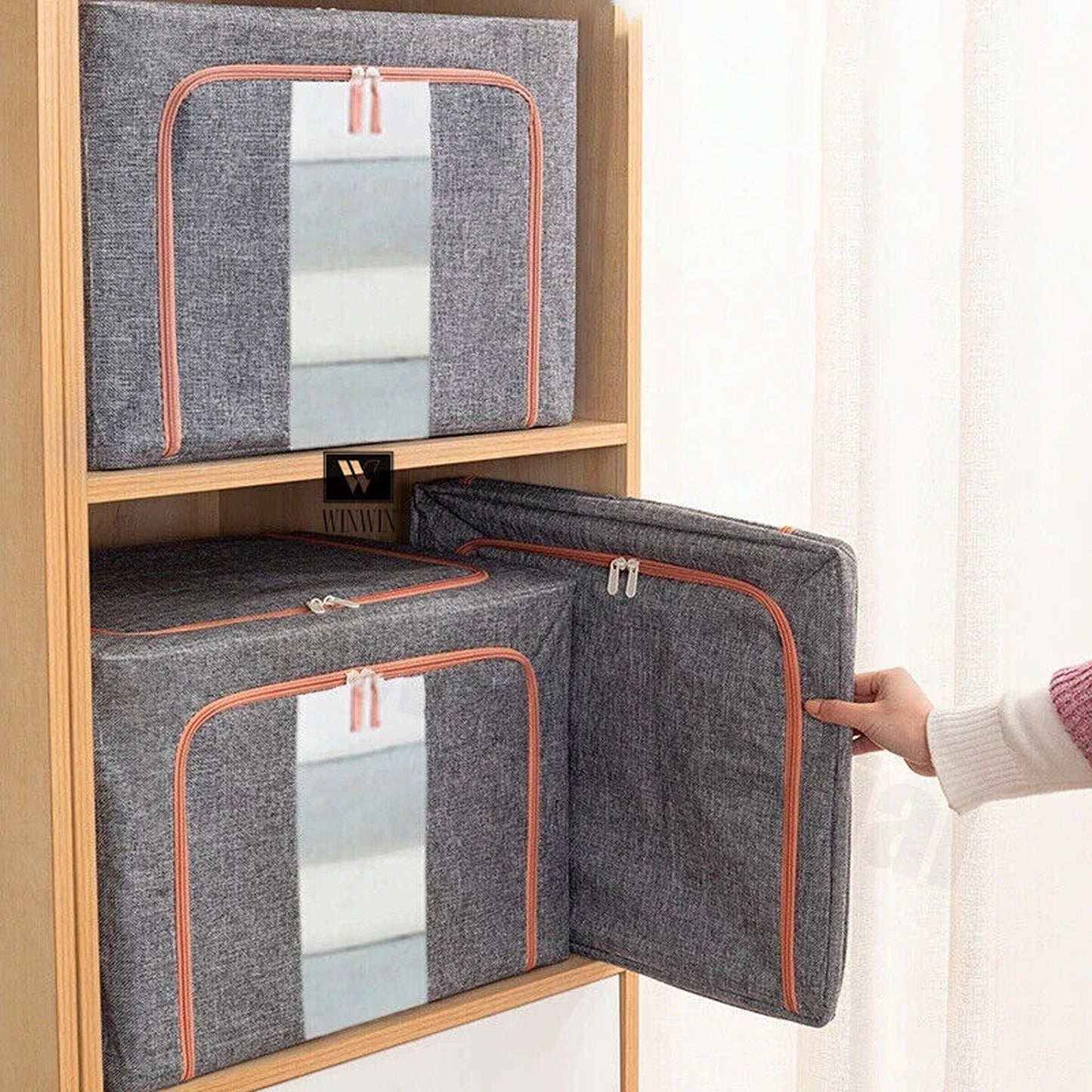 Foldable Storage Box with Crushed Steel Frame Clothes Quilt Toys Organizer