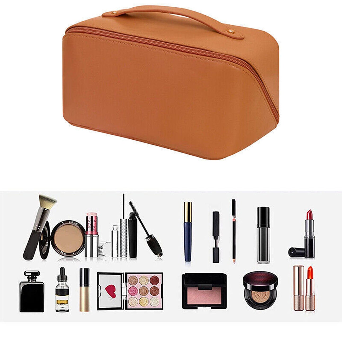 Large Travel Cosmetic Makeup Bag with Organizers and Brush Slots